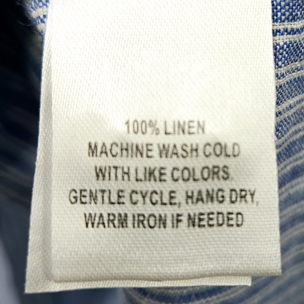 NWT UNTUCKit VILLA FIORE 100% LINEN BLUE WHITE PINSTRIPE BUTTON FRONT SHIRT - Picture 5 of 9